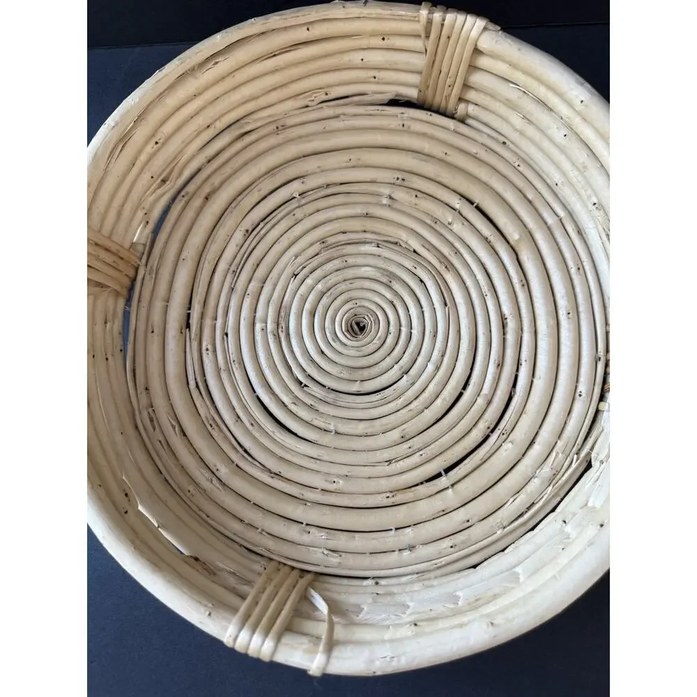 Coiled Bamboo Bowl Handmade Bent Cane Boho Rattan Basket Fruit Beachy Coastal